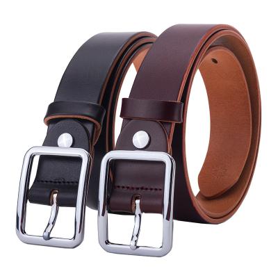 China Classic Men's Pin Pin Width Skin 3.3cm Cowhide Color Buckle Black Brown Men Belt Zinc Alloy Genuine Leather for sale