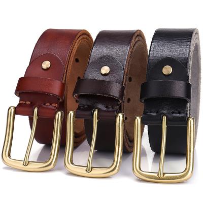 China Vintage High Quality Width Cowhide Solid Brass Buckle 3.8cm With Pure Cowhide Leather Belt for sale