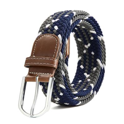 China 3.5cm Width Metal Fork Style Classic Simple Single Pin Buckle Unisex Braided Elastic Band Hand Made Belts for sale