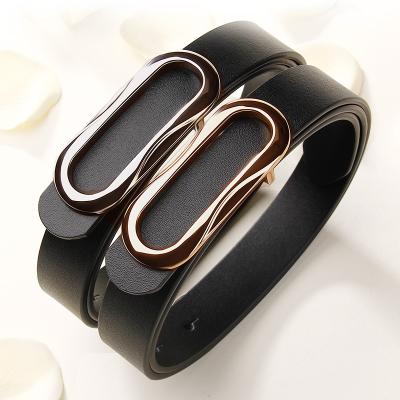 China Cowhide 2.0 Cm Width Simple Oval Shape Western Buckle Pure Leather Belts For Girls for sale