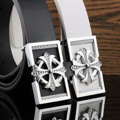 China Cowhide 3.4cm width logo cross buckle leather belts for men, classic white belt for sale