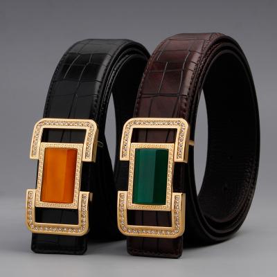 China Cow Skin 3.5cm Fashion Italian Agate Gemstone Buckles Genuine Leather Belts for sale