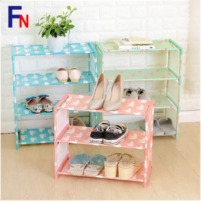 China Durable High Quality Oxford Cloth Modern 3 Layer Stainless Steel Indoor Shoe Rack for sale