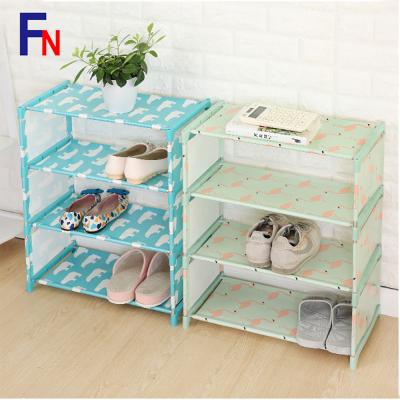 China Durable High Quality Oxford Cloth 4 Layer Modern Indoor Stainless Steel Shoe Rack for sale