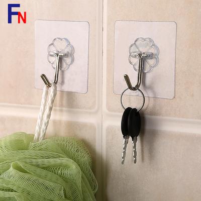 China Non-listing Plastic Hook Wall Hook Household Bathroom Strong Adhesive No Nail Casual Transparent Kitchen Hook for sale