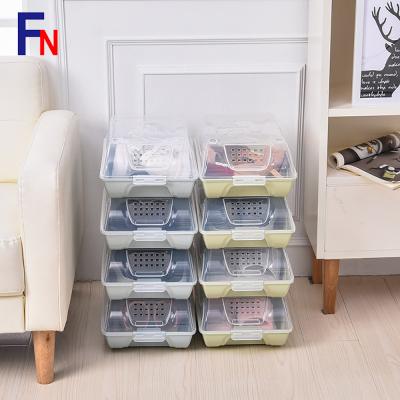 China Viable online wholesale vented transparent stackable plastic shoe storage box for sale