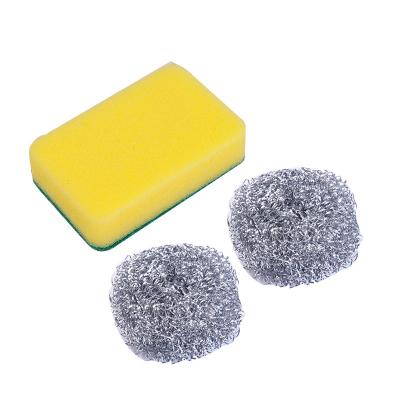 China Stocked Stainless Steel Ball Dish Nano Cleaning Sponge Set Steel Wire Ball Brush Dish Towel Kitchen Cleaning Supplies for sale