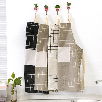 China Art Plain Plaid Apron Cotton Oil-proof Kitchen Nordic Canvas Oil-proof Home Work Cleaning Clothes Bust Apron Wholesale for sale