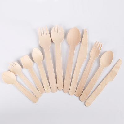 China Disposable OEM Logo Restaurant Disposable Wooden Cutlery Set Wooden Spoon Knife and Fork for sale