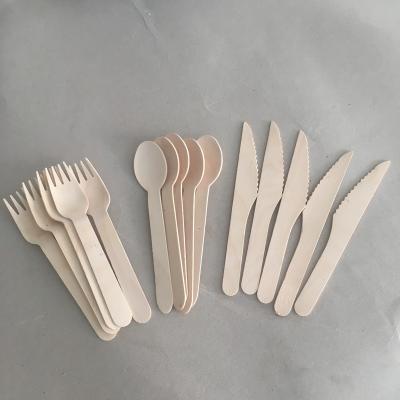 China Juntian Custom Disposable Birch Wooden Cutlery Portable Compostable Knife Fork Spoon Set for sale