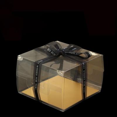 China Aseptic Customized Transparent Plastic Cake Box With Ribbon for sale