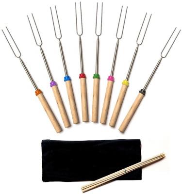 China Easily Cleaned Hot Selling Expansion And Telescopic Marshmallow Roasting Barbecue Hot Dog Fork With Wooden Handle for sale