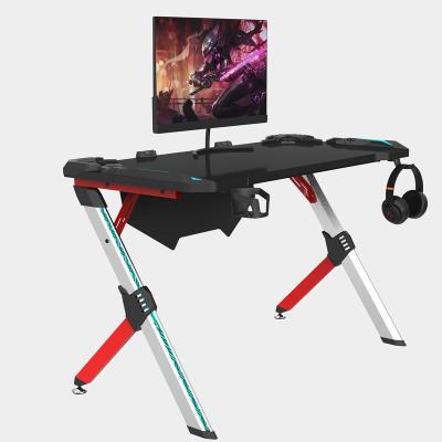 China Modern Design Adjustable Furniture PU RGB LED PC Desk Gaming Computer High Quality Waterproof Leather Table (Height) With Led Light for sale