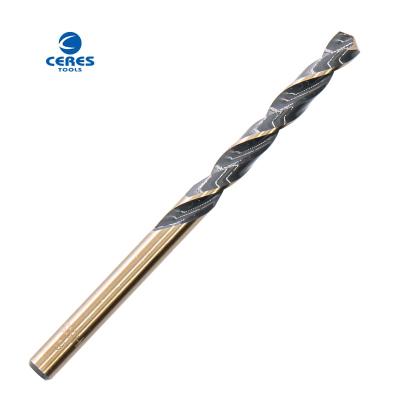 China DIN338 standard M35 Gold&Black fully ground 135 degree split point HSS straight shank twist drill bit for metal drilling for sale