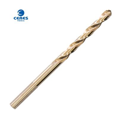 China Three flat shank DIN338 standard M2 amber color step w tip hss twist drill bit for metal drilling for sale