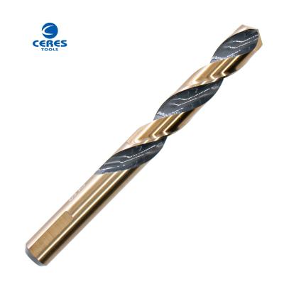 China Three flats DIN338 standard hss cobalt m35 black&gold color fully ground HSS metal drill bit for metal drilling for sale