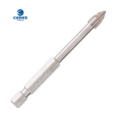 China 45 carbon steel YG6X tip material hex shank with cross tip sandblast surface drill bit for glass and ceramic drilling for sale