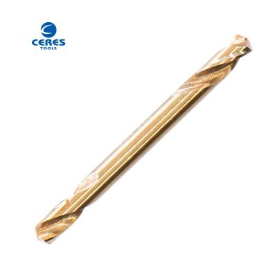 China DIN338 standard fully ground amber finish 135 split point HSS M35 double end twist drill bit for metal drilling for sale