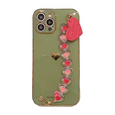 China Macaroon Color Heart Eco-friendly Case With Soft TPU Strap Luxury Lady Case For iPhone Phone Case for sale