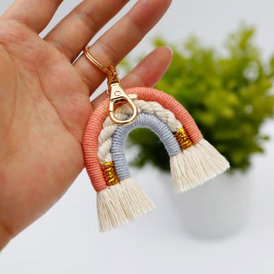 China Factory Made Bohemian Bag Multifunctional Macrame Rainbow Charm Keychains for sale