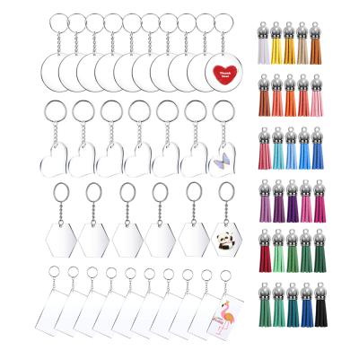 China Multifunctional low price acrylic key chain masks clear hexagon rectangle heart around circle acrylic blanks with key chain tassel for sale