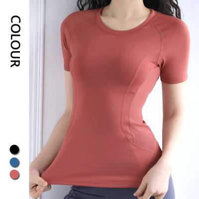 China Breathable Women Tight Gym Wear Athletic Sports T-shirt Mesh Underpants Sheaths Workout Crop Tops for sale