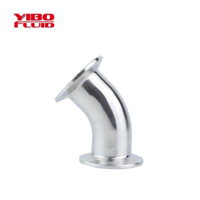 China Sanitary SS304/316L Stainless Steel SS304/316L r=1.5d End Flange Wine RL45 Beer Brewing Dairy Milk Beverage Brewing Pipe Ferrule Fittings 45 Degree Elbow for sale