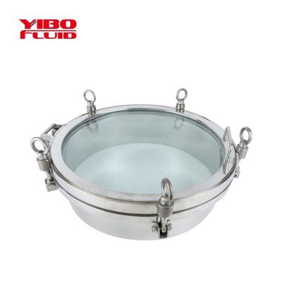 China Dairy milk mix beverage brewing beer wine YIBO hygienic round manhole cover with full sight glass stainless steel 304/316Lcircular sight forTank manway for sale