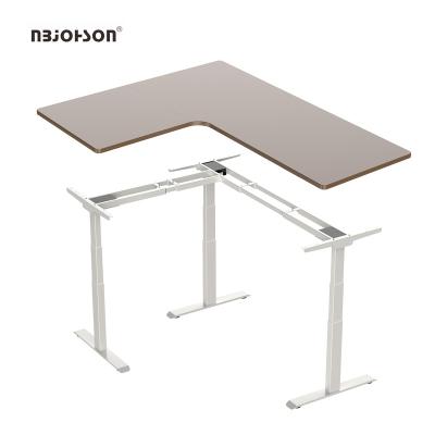 China (Size)Adjustable Ergonomic L Shape L Shape Electric Lift Table Electric Standing Desk With 3 Leg Desk for sale