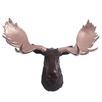 China Europe Vintage Brown Artificial Moose Head Wall Mounted With Antlers Polyresin Home Decoration for sale