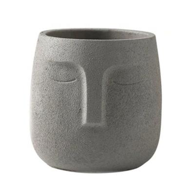 China USA Face Cement Planter Pot Gray Concrete Succulent Planter Geometric Home Gift Items for sale