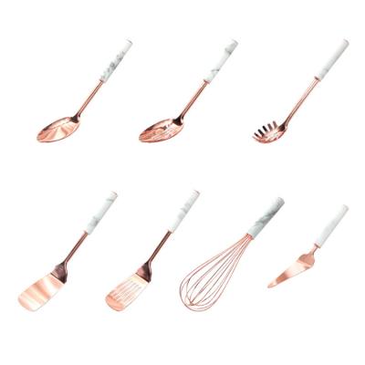 China 7 Pcs Cooking Utensils Set Stainless Steel Heat Resistant Rose Gold Kitchen Accessories for sale