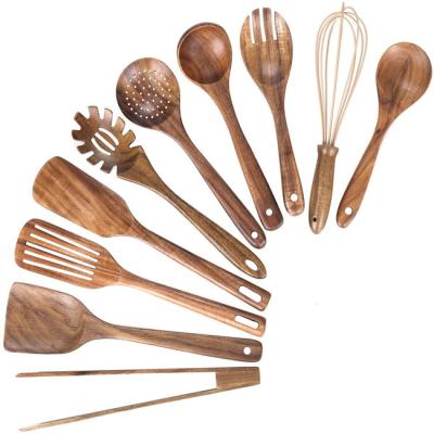 China LFGB Wooden Kitchen Utensil Set 9Pcs Spatula Spoon Storage Bucket Cooking for sale