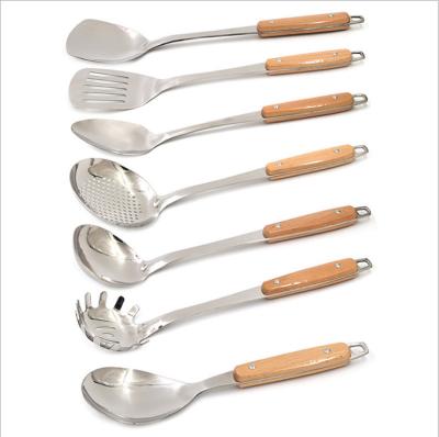 China 304 Stainless Steel Kitchen Utensils Sets 7PCS Cooking Tools With Wooden Handle for sale