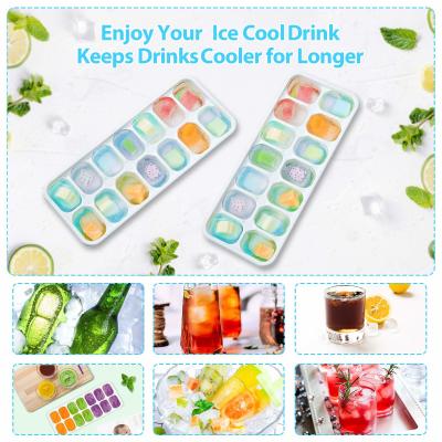 China 4 Pack Easy Release Silicone Moulds 14 Ice Cube Trays With Spill Resistant Removable Lid for sale