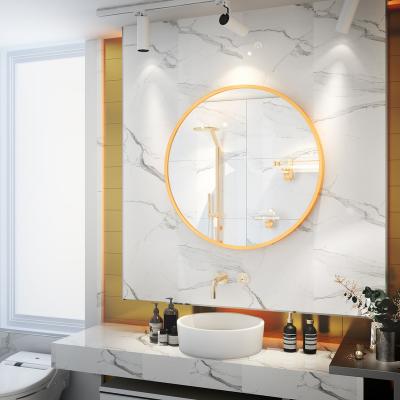 China Anti-explosion Durable Luxury Design Round Aluminum Alloy Frame Wall Mounted Mirror For Bathroom for sale