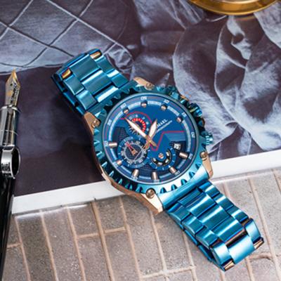 China New Luxury Blue Automatic Stainless Steel Watch Men's Logo Wrist Watch Men Custom Made Date SL-9006 Quartz OEM Brand Hands Waterproof Wristwatches for sale