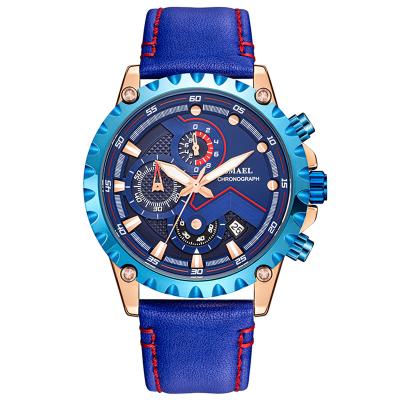 China Luxury Blue Date SL-9006 Automatic Men's Luxury Casual Leather Wrist Watch Quartz Wrist Calendar Blue Watch for sale