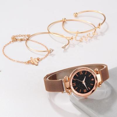 China Auto Date 5PCS Set With Crystal Diamond Rose Gold Ladies Wrist Watches Luxury Bracelet Watch Women Wrist Box Female Gift for sale