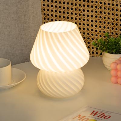 China Contemporary Amazon Striped Glass Mushroom Table Lamp Girl Bedside Korean Night Light for sale