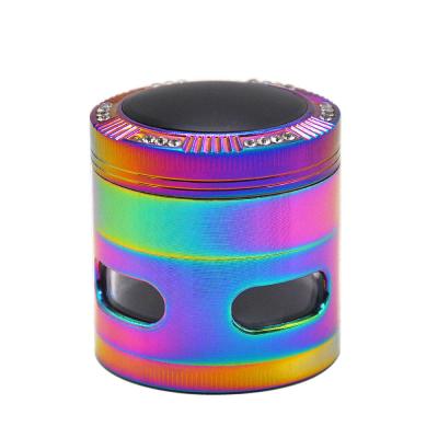 China Aluminum Alloy Four Layer Metal Maze Smoke Grinder 50mm Zinc Alloy Window Herb Grinder for sale