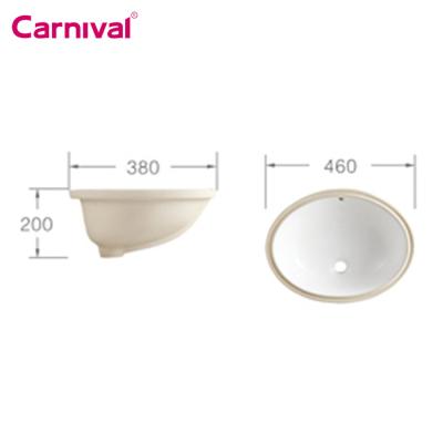 China Easy Clean Wash Basin Bathroom Cheap Price No Hole Ceramic Oval Sink Under Counter Basin for sale