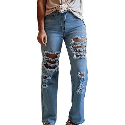 China 2021 Wholesale Women's High Waist Straight Wide Leg Breathable Jeans for sale