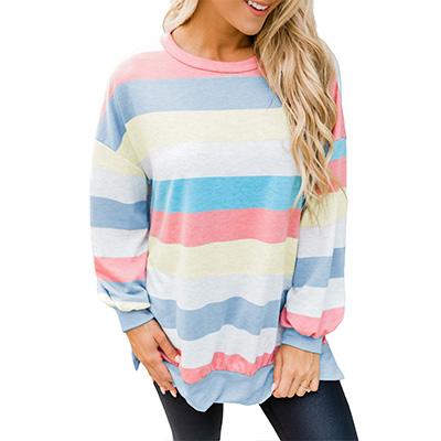 China Anti-Wrinkle Orange Striped Colorblock Long Sleeve Pullover Sweatshirt for sale