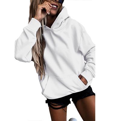 China Anti-pilling Kangaroo Pocket White Loose Hoodie for sale