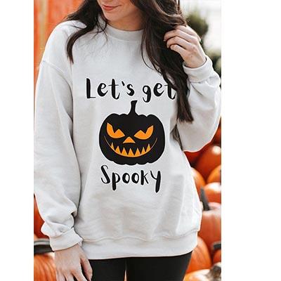 China Halloween Anti-Pilling Pumpkin Print Slogan Graphic Sweatshirt Crewneck Pullover for sale