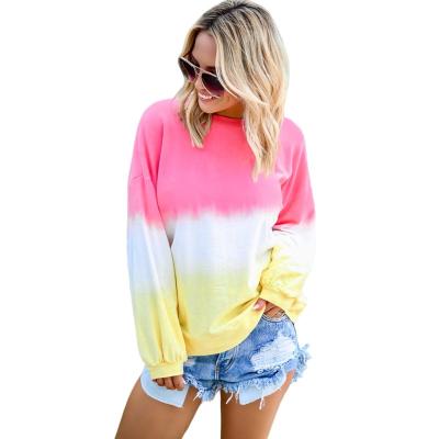 China 2020 Women's Clothing Long Sleeve Tie Dye Color Block Anti-Shrink Quality Sweatshirts For Women for sale