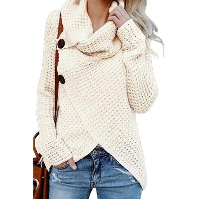 China Anti-pilling new fashion knit button turtle neck knit sweaters long sleeve cowl neck wrap women sweater solid color for sale