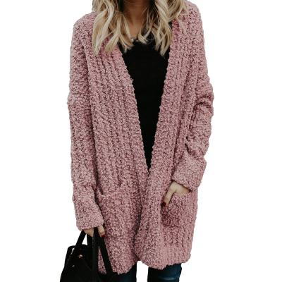 China Newcomer anti-pilling fashion women sweaters long sleeve plain textured cardigan with pockets for sale