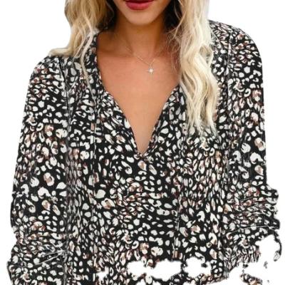 China Anti-pilling Long Sleeve V-Neck Drawstring Printed Shirt for sale